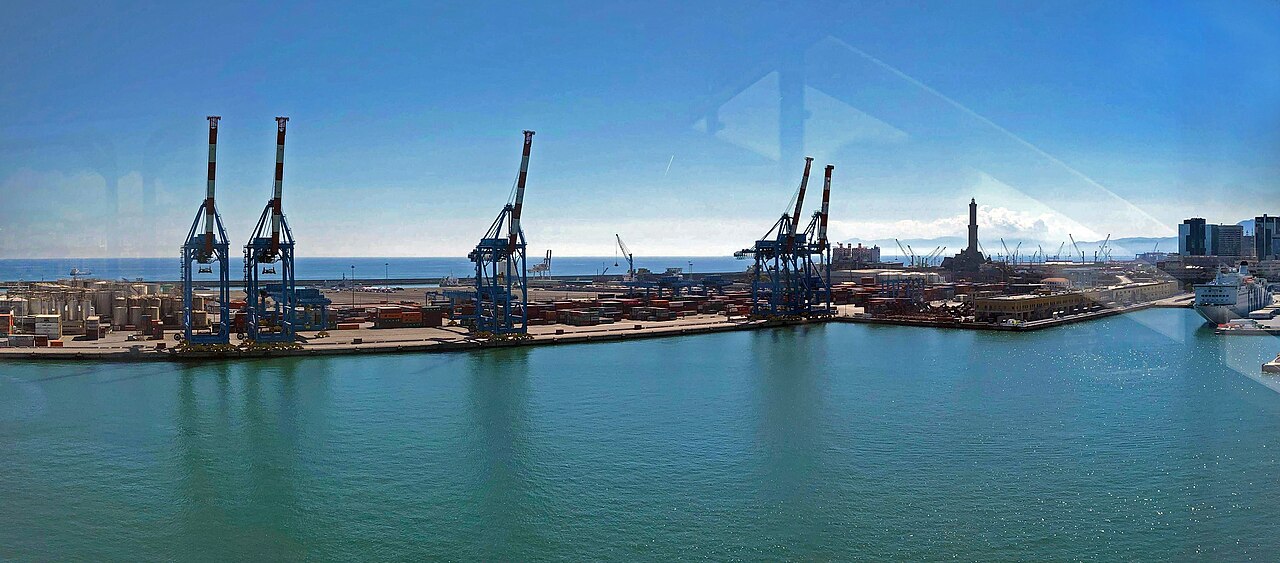 Panorama of Genoa Porto Antico and the harbour