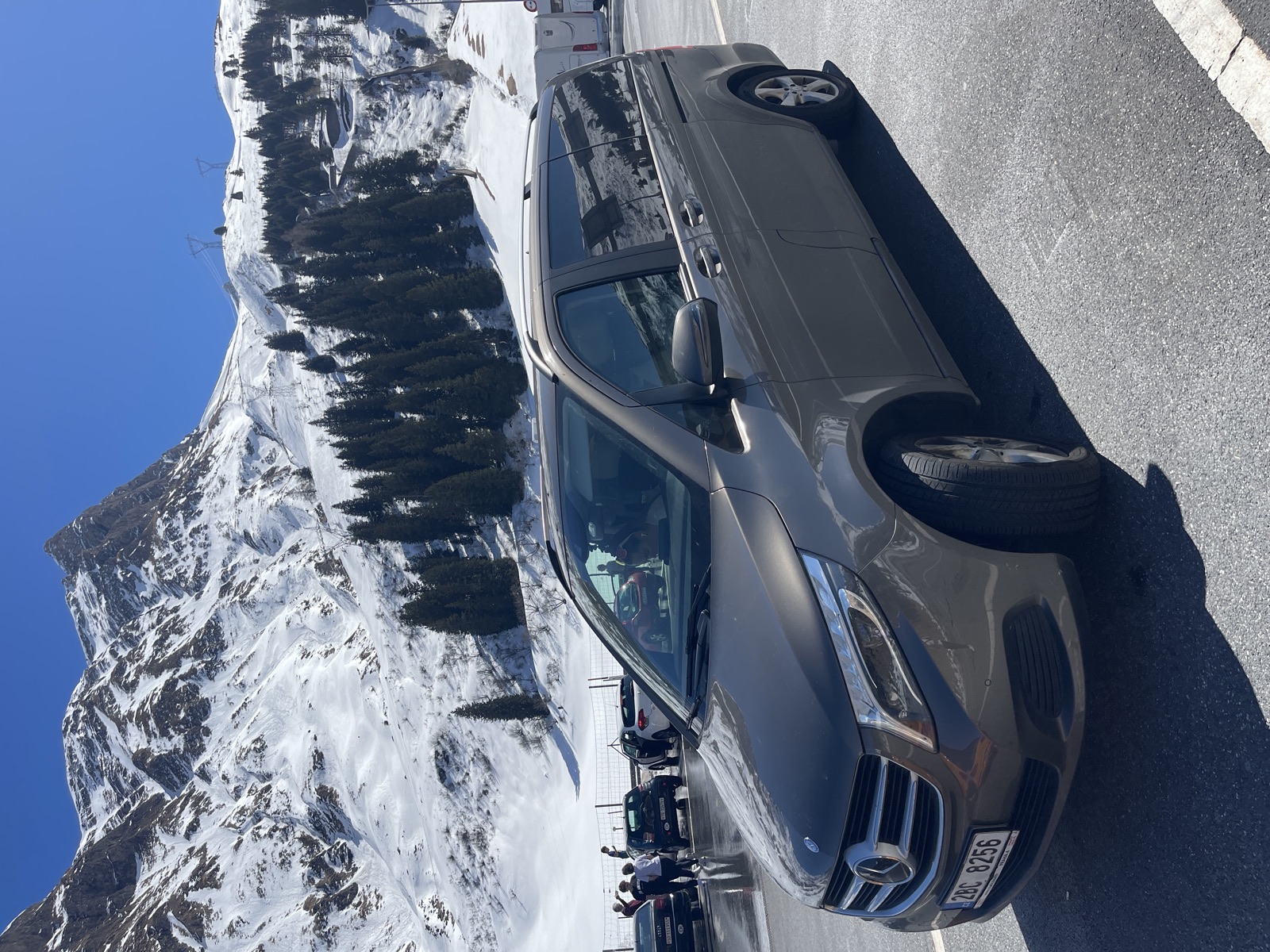Passenger van photographed on a winter mountain journey